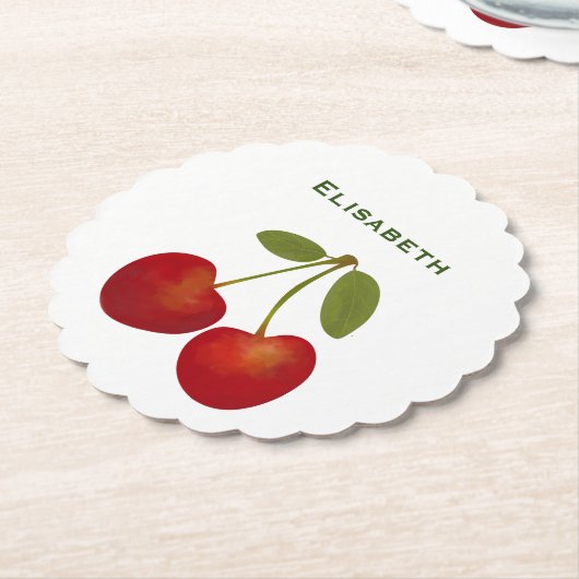 赤さくらんぼの果物の個人名 ペーパーコースター (アングル)
