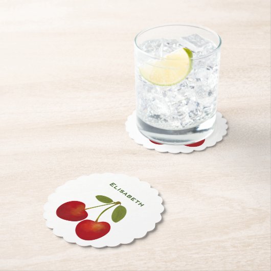 赤さくらんぼの果物の個人名 ペーパーコースター (インサイチュ)
