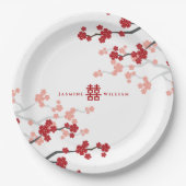 赤さくらんぼの花と習氏中国のの結婚二倍 ペーパープレート (正面)