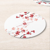 赤さくらんぼの花と習氏中国のの結婚二倍 ラウンドペーパーコースター (アングル)