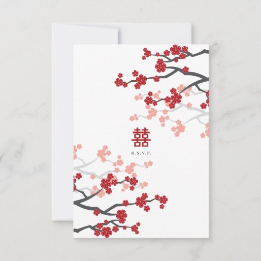 赤さくらんぼの花と習氏中国のの結婚二倍 出欠カード (裏面)