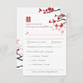 赤さくらんぼの花と習氏中国のの結婚二倍 出欠カード (正面/裏面)