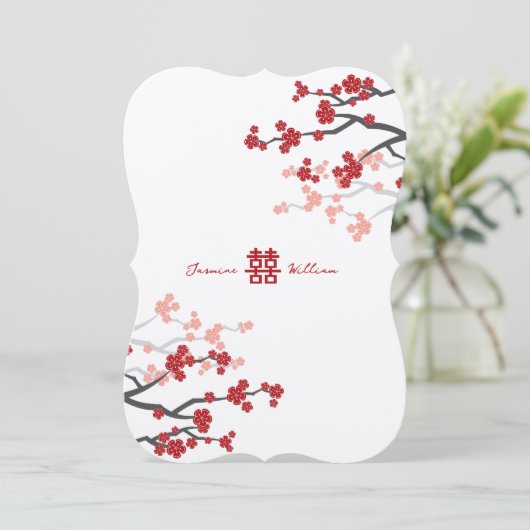 赤さくらんぼの花と習氏中国のの結婚二倍 招待状 (スタンド正面)