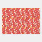 赤さくらんぼの花の花並みとストライプ ラッピングペーパーシート (正面3)