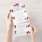 赤さくらんぼエレガントフ素朴結婚ルーツ オールインワン招待状 (貼ってはがせる)