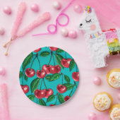 赤さくらんぼオンターコイズ ペーパープレート (パーティー)