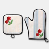 赤さくらんぼオンブルーストライプズ 鍋つかみ&鍋敷きセット (正面)