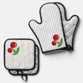 赤さくらんぼオンブルーストライプズ 鍋つかみ&鍋敷きセット (正面/裏面)