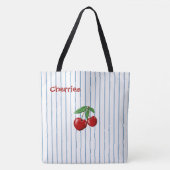 赤さくらんぼオンブルーストライプパーソナライズされたズ トートバッグ (正面)