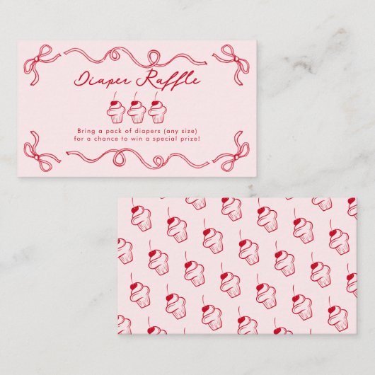 赤さくらんぼカップケーキピンクガールベビーシャワー エンクロージャーカード (正面/裏面)