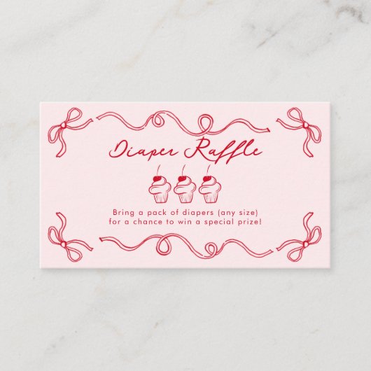 赤さくらんぼカップケーキピンクガールベビーシャワー エンクロージャーカード (正面)