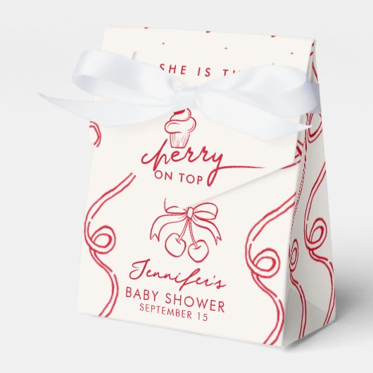 赤さくらんぼカップケーキピンクガールベビーシャワー フェイバーボックス (正面サイド)