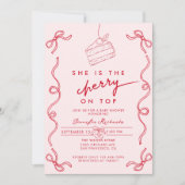 赤さくらんぼケーキピンクガールベビーシャワー 招待状 (正面)