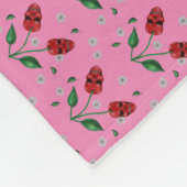 赤さくらんぼスカルの花 フリースブランケット (角)