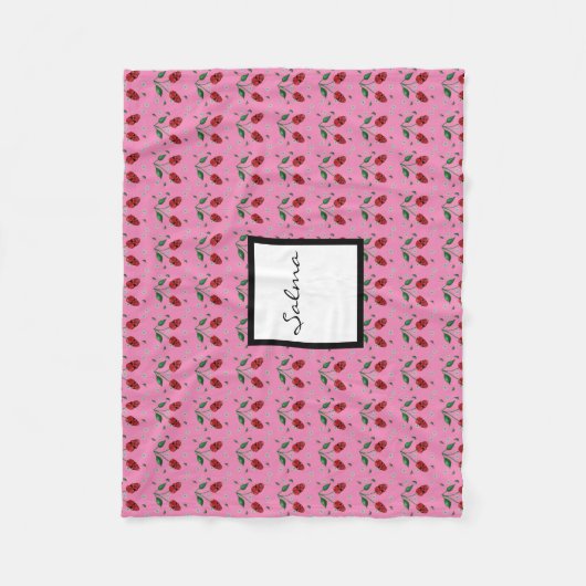 赤さくらんぼスカルの花 フリースブランケット (正面)