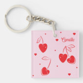 赤さくらんぼハートお洒落かわいい名前アクリル キーホルダー (正面)