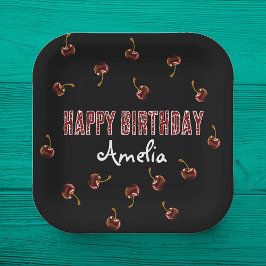 赤さくらんぼパーソナライズされたパーティー ペーパープレート