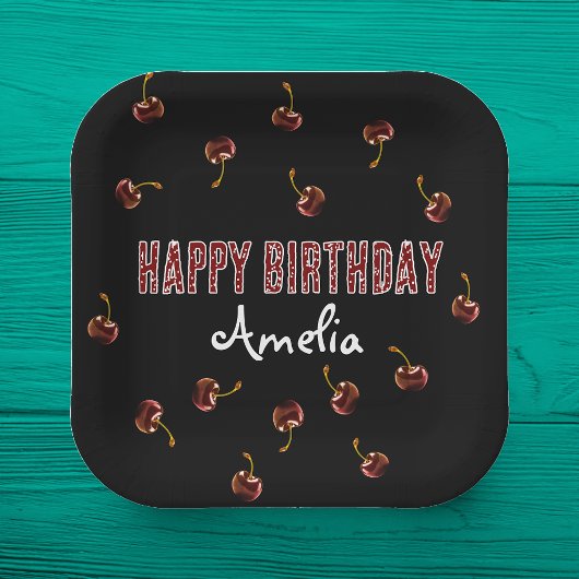 赤さくらんぼパーソナライズされたパーティー ペーパープレート