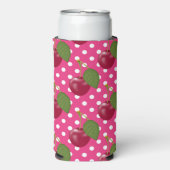 赤さくらんぼピンクと白水玉模様かわいい スリム缶クーラー (Seltzer正面)