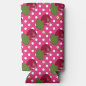 赤さくらんぼピンクと白水玉模様かわいい スリム缶クーラー (裏面)