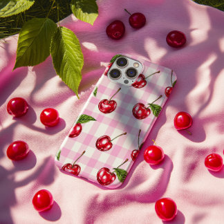 赤さくらんぼピンクジンガム格子模様の電話ケース iPhone 14 PROケース