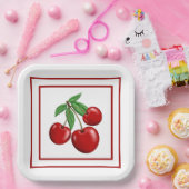 赤さくらんぼレトロスタイル紙プレート ペーパープレート (パーティー)