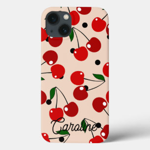 赤さくらんぼレトロ水玉模様ヴィンテージ パーソナライズされた iPhone 13ケース