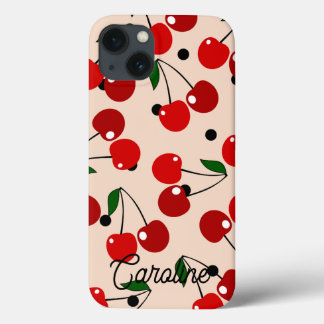 赤さくらんぼレトロ水玉模様ヴィンテージ パーソナライズされた iPhone 13ケース