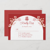 赤さくらんぼ中国の結婚の 出欠カード (正面/裏面)