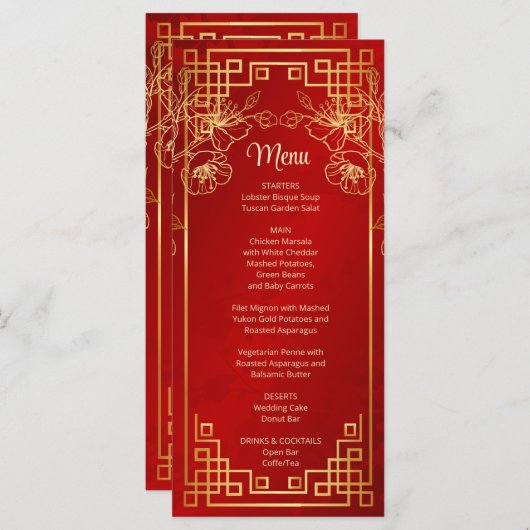 赤さくらんぼ中国の花結婚のメニューカード メニュー (正面/裏面)