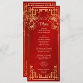 赤さくらんぼ中国の花結婚のメニューカード 招待状 (正面/裏面)