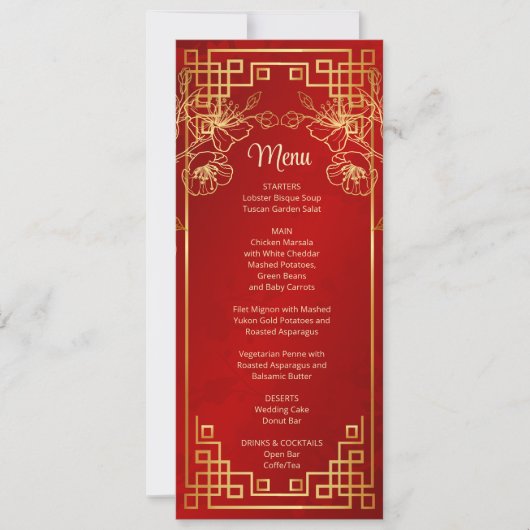 赤さくらんぼ中国の花結婚のメニューカード 招待状 (正面)