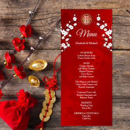 赤さくらんぼ中国の花結婚のメニューカード 招待状