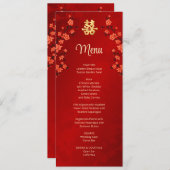 赤さくらんぼ中国の花結婚のメニューカード 招待状 (正面/裏面)