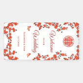 赤さくらんぼ咲き白中国の結婚色 横断幕 (横)