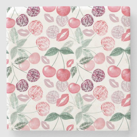 赤さくらんぼ果実スタイリッシュ ストーンコースター (正面)