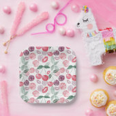 赤さくらんぼ果実スタイリッシュ ペーパープレート (パーティー)