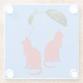 赤さくらんぼ猫の背景（青） ガラスコースター (裏面)