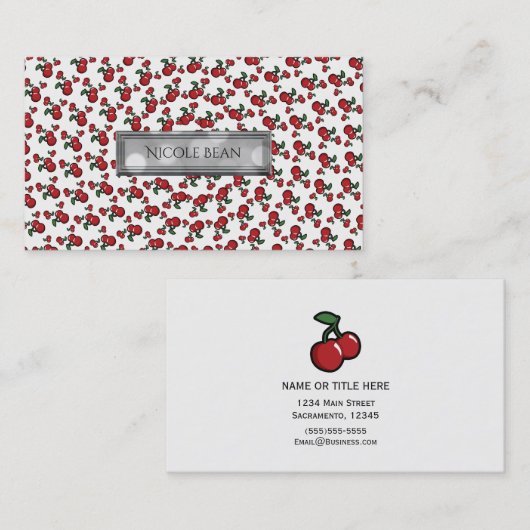 赤さくらんぼ白（任意の色）フルーティパーソナライズされた 名刺 (正面/裏面)