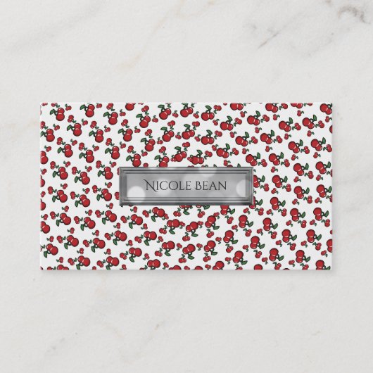 赤さくらんぼ白（任意の色）フルーティパーソナライズされた 名刺 (正面)