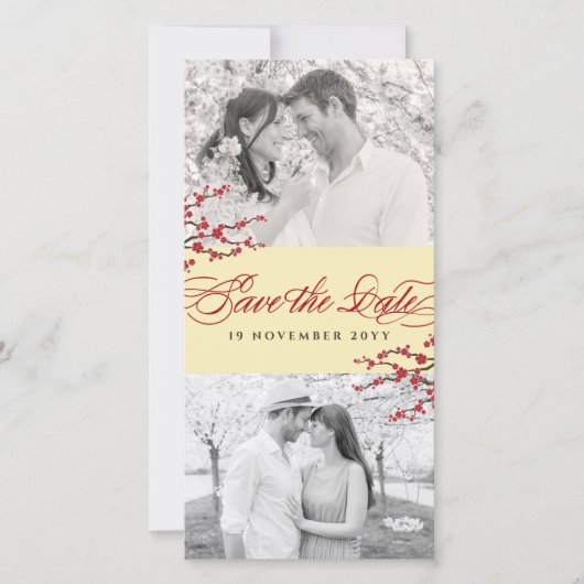 赤さくらんぼ花咲きアジア禅桜花写真 セーブザデート (正面)