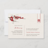 赤さくらんぼ花咲きシックなアジアの結婚披露宴 招待状 (正面)