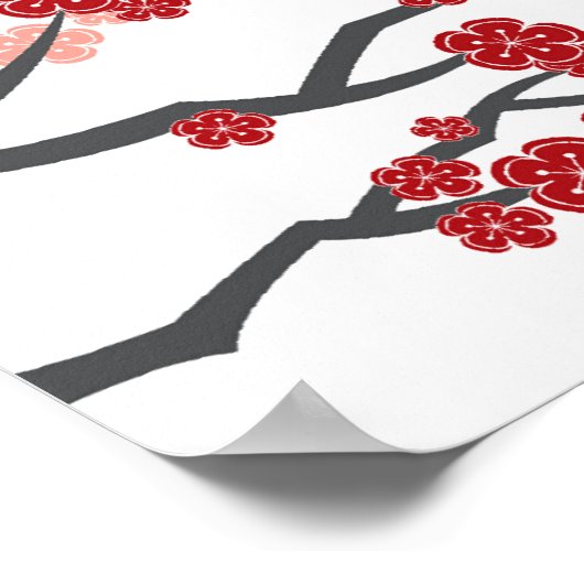 赤さくらんぼ花咲き金ゴールド二重幸福ポスター ポスター (角)