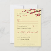 赤さくらんぼ花桜花アジア結婚の 出欠カード (正面)