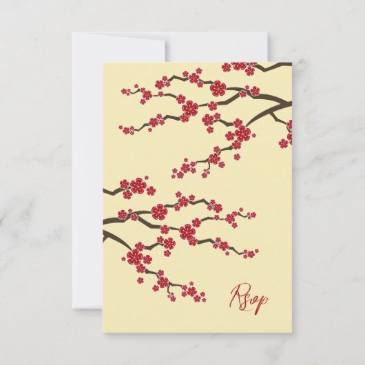 赤さくらんぼ花桜花アジア結婚の 出欠カード (裏面)