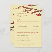 赤さくらんぼ花桜花アジア結婚の 出欠カード (正面/裏面)