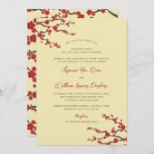 赤さくらんぼ花桜花アジア結婚の 招待状 (正面/裏面)