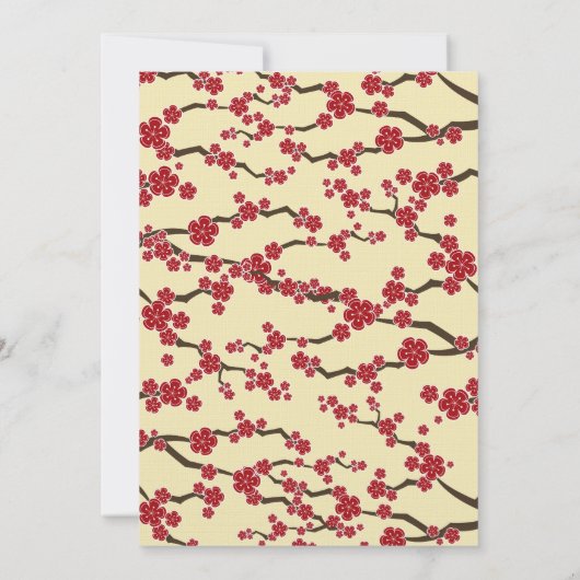 赤さくらんぼ花桜花アジア結婚の 招待状 (裏面)
