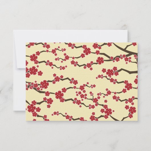 赤さくらんぼ花桜花アジア結婚の 招待状 (裏面)