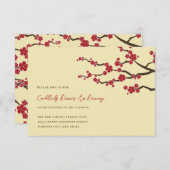 赤さくらんぼ花桜花アジア結婚の 招待状 (正面/裏面)